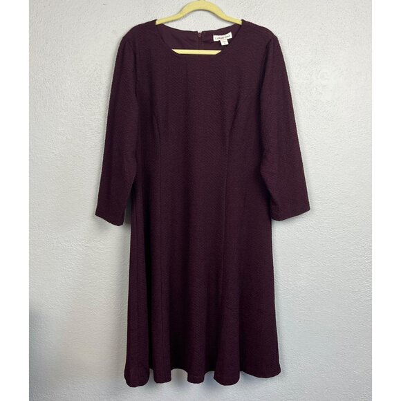 NWT Coldwater Creek Women's Blackberry Color Textured 3/4 Sleeve Dress Size 18 - Picture 1 of 7